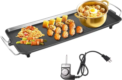 Parrilla eléctrica grande de 26 pulgadas, 1500 W, Teppanyaki, con superficies antiadherentes y 5 ajustes de temperatura ajustables para uso en
