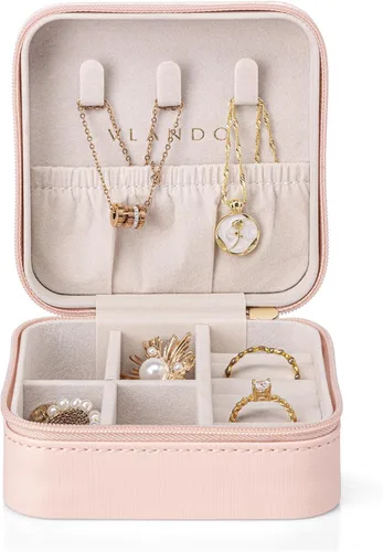 Miniatura 2 de Organizador de joyas Vlando para almacenaje y exhibición, joyero para viaje, imitación de piel, para anillos, aretes, collares.