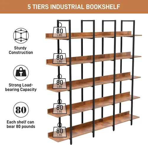 Miniatura 6 de YISUYA Estantería alta de madera de 5 niveles para dormitorio, estantería industrial moderna de mediados de siglo con almacenamiento para sala