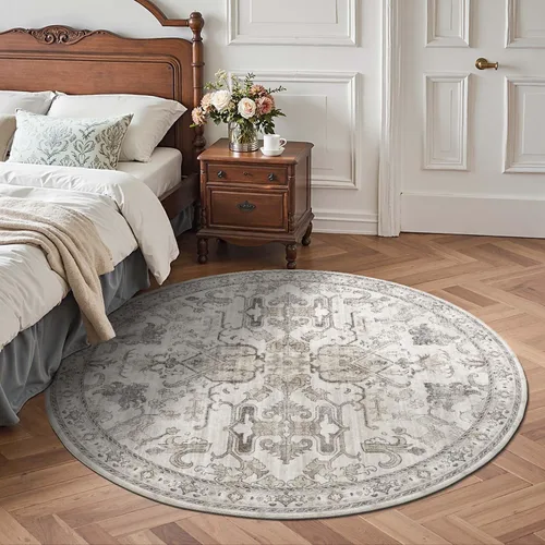 Miniatura 314 de jinchan Lima - Alfombra simétrica floral geométrica lavable, alfombra de entrada de medio círculo de 2 x 3, alfombra de media luna, suave y Azul