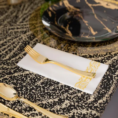 Miniatura 4 de Party Bargains Toallas desechables de lino para invitados, paquete de 50, 13 x 16 pulgadas, color blanco con impresión plateada, toallas de mano