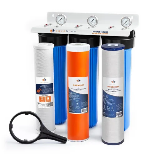Miniatura 15 de Aquaboon Sistema de filtro de agua para toda la casa de 3 etapas con prefiltro, bloque de carbón de 20x4.5, filtros para hierro y manganeso