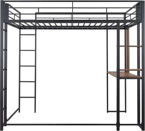 Miniatura 7 de Harper & Bright Designs Cama tipo loft individual con escritorio y rejilla de metal, marco de cama de metal con barandillas de longitud completa