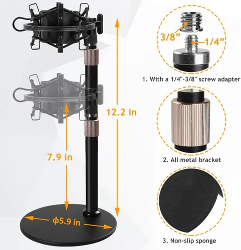 Miniatura 4 de Audio Technica Soporte de micrófono AT2020 con parabrisas de espuma de montaje de choque, soporte de micrófono AT2020 con soporte de choque
