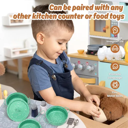 Miniatura 5 de Juego de accesorios de juguete de cocina para niños, juego de cocina para niños, coloridas ollas y sartenes de acero inoxidable, regalos de Nuevo