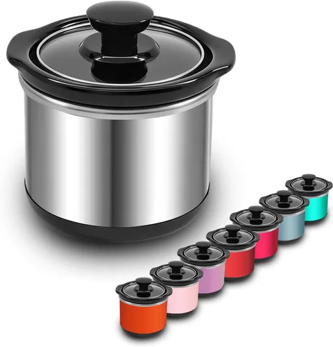 Miniatura 6 de Mini olla de cocción lenta, capacidad de 0.65 cuartos de galón, olla pequeña de cocción lenta, olla de cerámica, reducción de pérdida de nutrientes