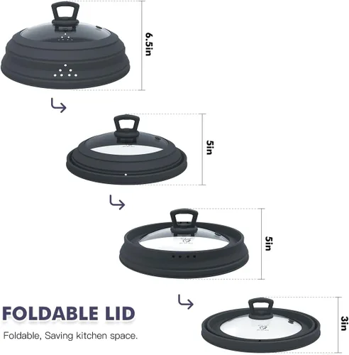 Miniatura 4 de Tapa protectora de salpicaduras de vidrio ventilado para microondas, tapa protectora de salpicaduras con silicona plegable para alimentos como Gris