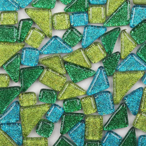 Miniatura 10 de Azulejos de mosaico de colores mixtos de 7.05 oz, piezas de mosaico de cristal brillante, vidrieras a granel, formas surtidas, azulejos de mosaico
