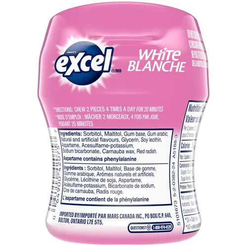 Miniatura 4 de Excel White Goma de mascar sin azúcar, Bubblemint, botella de 60 piezas, 6 quilates {Importado de Canadá}