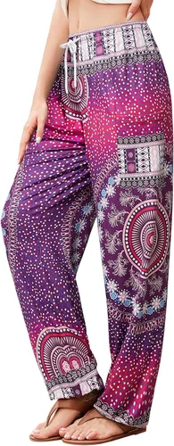 Miniatura 13 de QIANXIZHAN - Pantalones harem para mujer, pantalones palazzo hippie, joggers bohemios con bolsillos, ropa de yoga