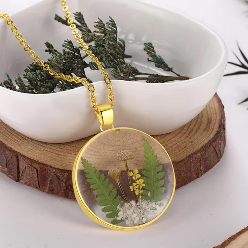 Miniatura 104 de Forget-Me-Not and Queen Anne's Lace Pressed Wildflower Necklace Birth Month Real Flower Necklace Gold/Silver Pressed Flower Jewelry