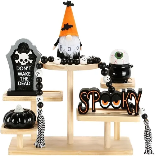 Miniatura 10 de Decoraciones Navideñas Juego de 8 Piezas de Decoración para Bandejas Escalonadas, Bonita Decoración Navideña de Mesa para Hogar Estante Repisa