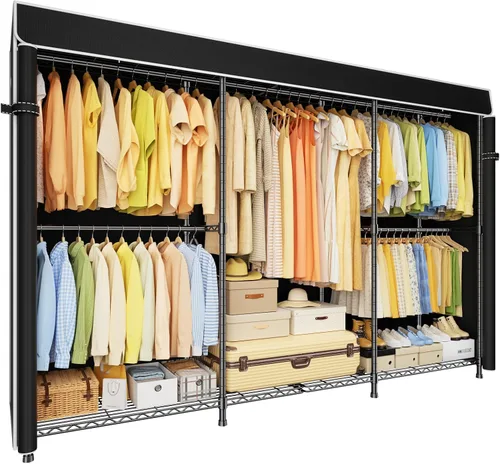 Miniatura 9 de ULIFHOME E14C - Sistema organizador de armario resistente, estantes de ropa independientes para colgar ropa, perchero ajustable de 58 pulgadas