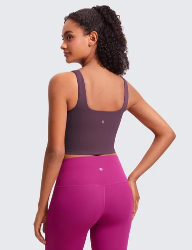 Miniatura 31 de CRZ YOGA Butterluxe Brasier deportivo de cuello cuadrado para mujer, estilo camiseta corta sin mangas, acolchado con soporte integrado para yoga