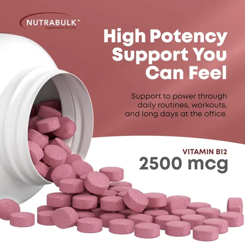 Miniatura 4 de NutraBulk Vitamina B12 Pastillas de disolución rápida de 2500 mcg - Sublingual B-12 con sabor a cereza - Suplemento de vitaminas B12