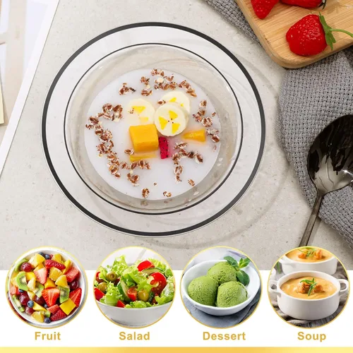 Miniatura 2 de Tanlade 100 cuencos de plástico con borde de 12 onzas, tazones desechables para sopa, elegantes para fiestas, postres, vajilla desechable