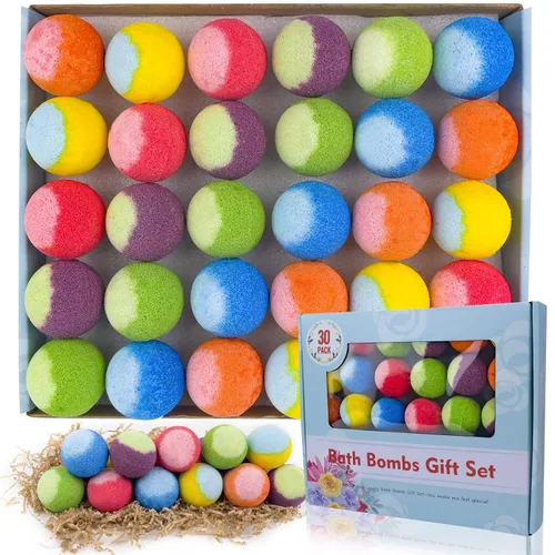 Juego de 30 bombas de baño de regalo, mini bombas de baño orgánicas naturales, hechas a mano con rica efervescencia, regalo de cumpleaños para