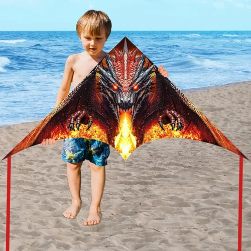 Miniatura 5 de Dragon Kite - Cometas Delta grandes para niños y adultos Principiantes, cuerda de una sola línea fácil de volar para viajes a la playa, parque