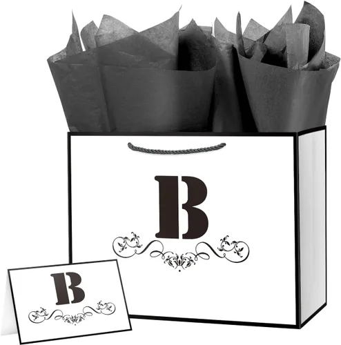 Miniatura 19 de ysmile Bolsa de regalo de letras con papel de seda para hombres, bolsa grande de 12 pulgadas, color blanco y negro, para cumpleaños, aniversario