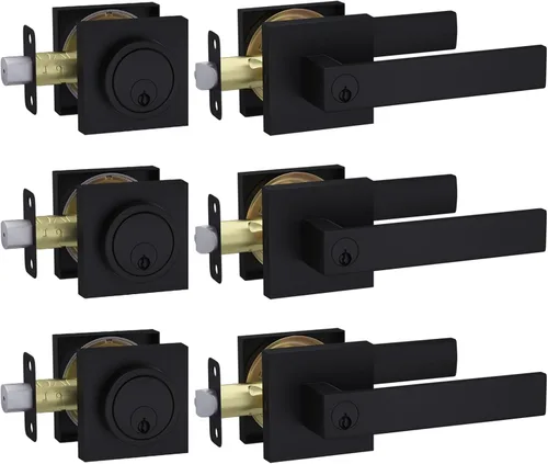 Miniatura 12 de Juego de cerradura de puerta exterior de Haidms en oro, juego de manija de puerta delantera y cerrojo, juegos de cerradura de puerta de entrada