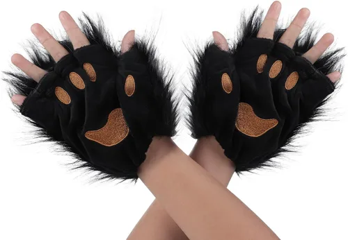 Miniatura 48 de Guantes de garra para disfraz de Halloween, medio dedo, lobo, oso, gato, guantes, guantes de piel sintética para mascarada, cosplay, utilería de mano