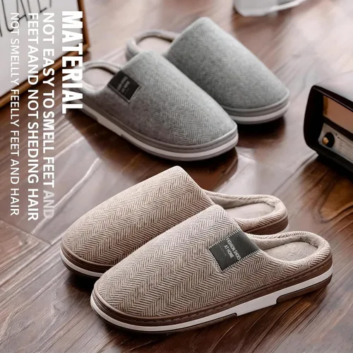 Miniatura 4 de ASHALI Pantuflas de espuma viscoelástica para hombre y mujer, de algodón suave y afelpado, para interiores y exteriores, con suela antideslizante