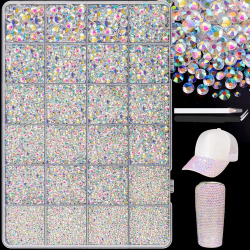 Miniatura 73 de 7000 diamantes de imitación de resina con pinzas para manualidades, diamantes de imitación de gelatina con parte trasera plana de 2/3/4/5/6mm, 4