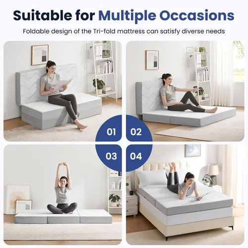 Miniatura 4 de Colchón plegable tamaño matrimonial, colchón plegable de espuma viscoelástica de 3 pulgadas, sofá cama plegable con funda transpirable y lavable
