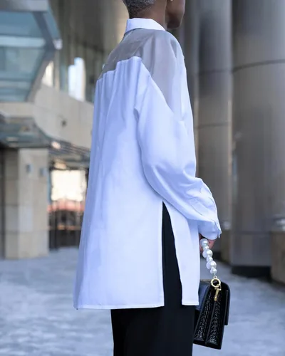 Miniatura 6 de The Drop signedblake - Camisa blanca con botones y yugo de organza, para mujer
