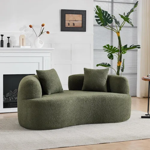 Miniatura 10 de 67'' Modern Curved Loveseat, Luxury Teddy Velvet Upholstered Couch, Comfy Cloud Compressed Sofa with 2 Pillows for Small Spaces Living Room