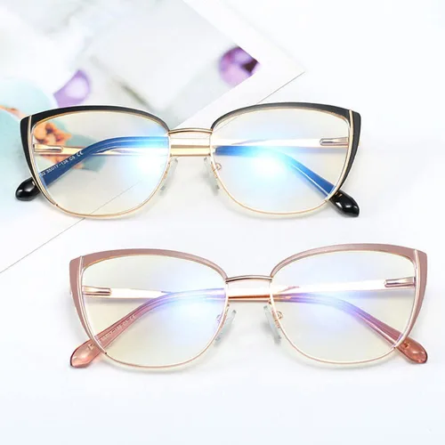 Miniatura 5 de Gafas de bloqueo de luz azul retro para mujer, marco de metal, gafas de ojo de gato