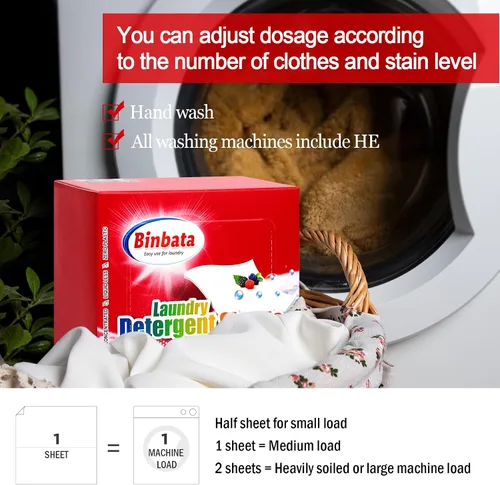 Miniatura 4 de Hojas de detergente para ropa Binbata, hasta 128 cargas con aroma a bayas, hipoalergénicas, ecológicas, biodegradables, sin plástico, sin líquido
