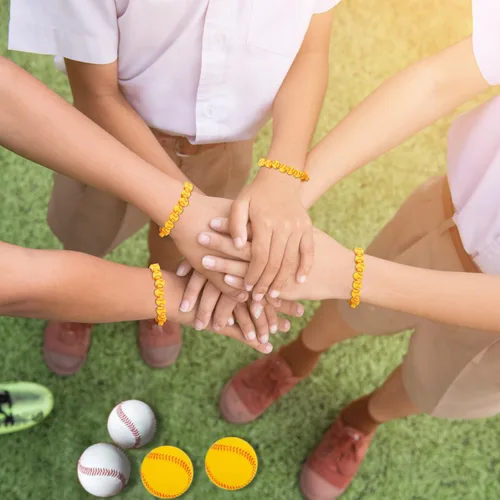 Miniatura 5 de EVERMARKET 200 cuentas amarillas de arcilla polimérica de béisbol, 0.394 pulgadas, redondas, sueltas para hacer joyas, manualidades, cuentas