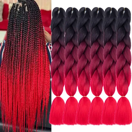 Miniatura 64 de Xiaofeng Extensiones de cabello trenzado coloridas Ombre de 61 cm, 3 unidades, trenzas Jumbo de alta temperatura para trenzas en zigzag y trenzas
