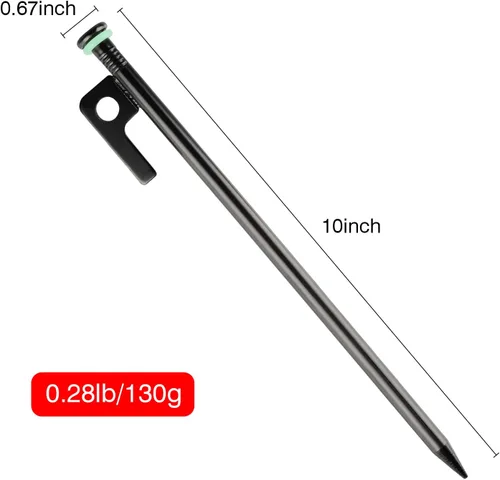 Miniatura 3 de Paquete de 4 estacas de metal resistente para tienda de campaña con estacas de acero de 10 pulgadas + anillos de silicona fluorescente+bolsa