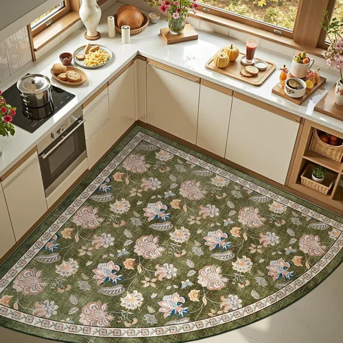 Miniatura 98 de Jinchan Fiora - Alfombra redonda de 8 pies, alfombras vintage con diseño floral envejecido, lavable a máquina, antideslizante, de pelo bajo, Azul