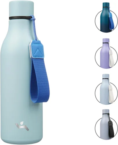 Miniatura 26 de Konokyo Botella de agua aislada con correa, botella de agua de acero inoxidable de 18 onzas de doble pared con aislamiento al vacío, frasco de Verde