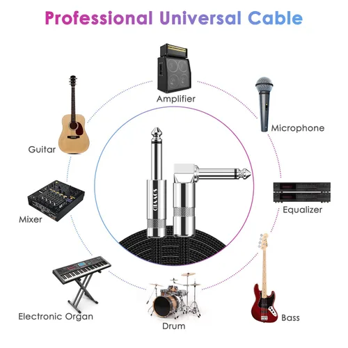 Miniatura 2 de Cable de Guitarra de 6 Pies Cable de Instrumento para Guitarra Eléctrica y Bajo, Teclado - Cable AMP de Ángulo Recto de 1/4 Pulgada, Negro