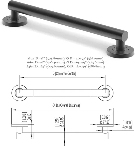 Miniatura 6 de Barra de agarre compatible con ADA, soporte de peso de 500 libras para seguridad en el baño (30,5 cm, níquel cepillado)