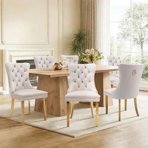 Miniatura 99 de Juego de 4 sillas de comedor de terciopelo, sillas de comedor tapizadas con ribete de cabeza de clavo y patas de madera maciza para cocina