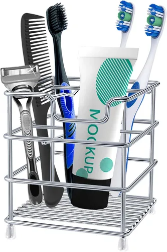 HYRIXDIRECT Soportes para cepillos de dientes para baños de acero inoxidable a prueba de óxido soporte y organizador para cepillo de dientes y pasta