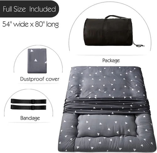 Miniatura 2 de MAXYOYO Colchón de Piso de Futón Japonés con Estampado de Triángulos Grises, Almohadilla Gruesa para Dormir, Cama de Piso Enrollable, Colchón