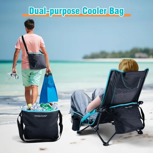 Miniatura 2 de CHANGE MOORE Silla de playa baja con bolsa enfriadora 2 en 1, 1 paquete soporta hasta 300 libras, sillas de playa plegables para adultos con soporte