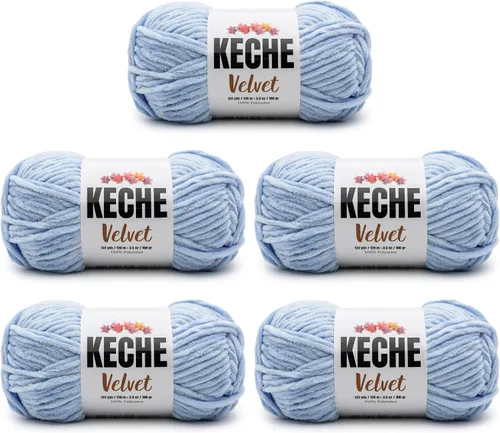 Miniatura 26 de Keche Hilo de terciopelo para ganchillo, manta de felpilla suave, voluminosa, hilo amigurumi, 3.53 oz (132 yardas), color azul bebé