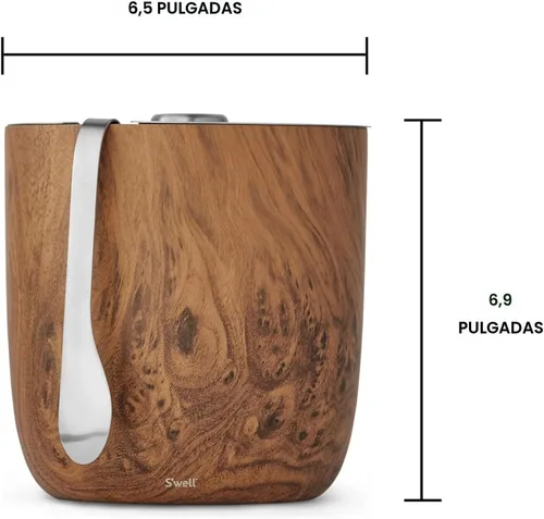 Miniatura 4 de S'well Cubo de hielo de acero inoxidable con pinzas, capacidad de 68 onzas, acabado de madera de teca, aislamiento al vacío de triple capa