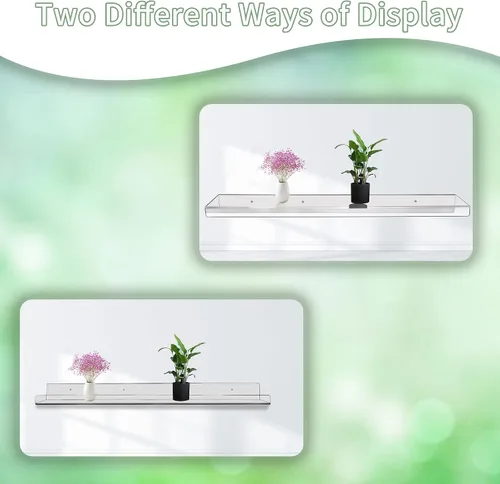 Miniatura 4 de Febwind Estantes flotantes de acrílico transparente de 24 pulgadas de largo, estante de pared en forma de U para exhibición de libros, maquillaje