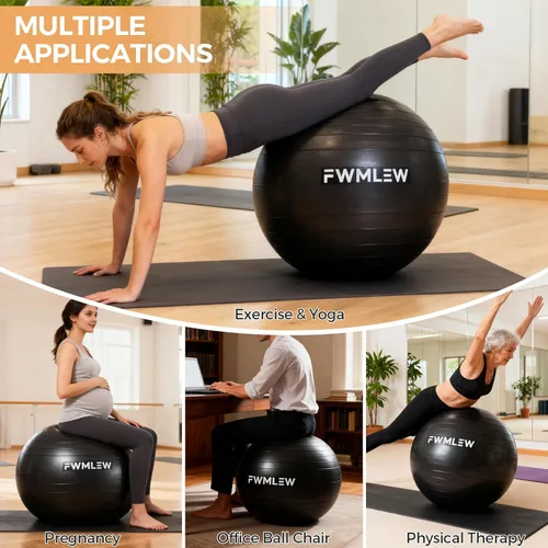 Miniatura 2 de Pelota de ejercicio extragruesa para yoga, 5 tamaños, antiestallido, resistente, pelota de estabilidad para gimnasio, para fitness, entrenamiento