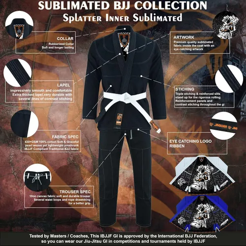 Miniatura 3 de Splatter Inner Sublimated Pro Brazilian Jiu Jitsu BJJ Kimono Gi Uniforme Unisex Cinturón blanco incluido