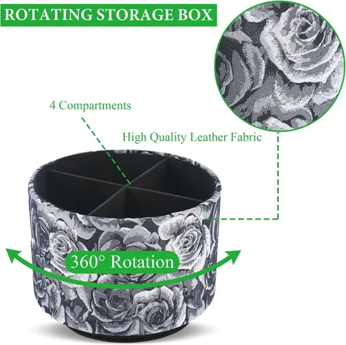 Miniatura 3 de Organizador redondo de cuero para suministros de arte, soporte para control remoto, rotación de 360 grados, soporte multifuncional para lápices, 4