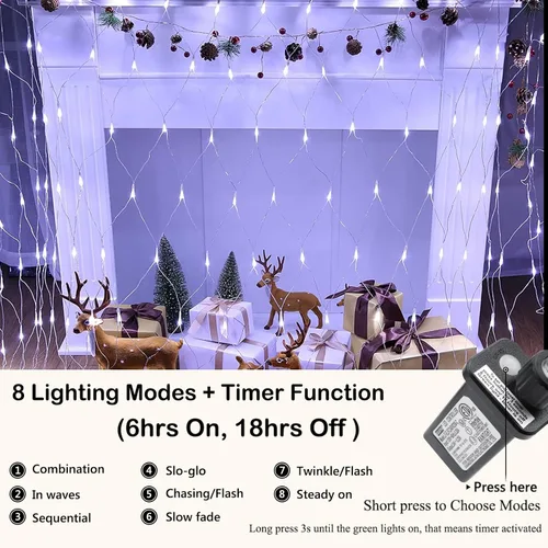 Miniatura 2 de Joomer 360 luces LED de red de Navidad de 12 x 5 pies, 8 modos de luces de malla conectables, temporizador, impermeable para árboles de Navidad